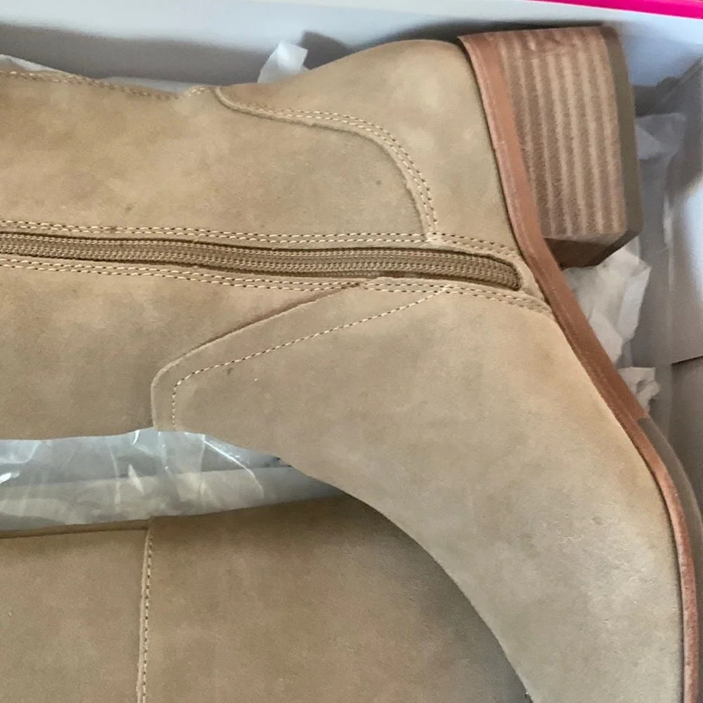 Suede Over-the-Knee Block Heel Boots - Beige